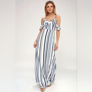 NWT Brescia Blue and White Print Off-the-Shoulder Maxi Dress - Medium